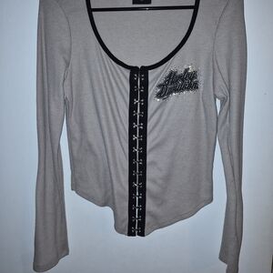 Harley-Davidson Women's Beige Thermal Henley with Contrast Trim